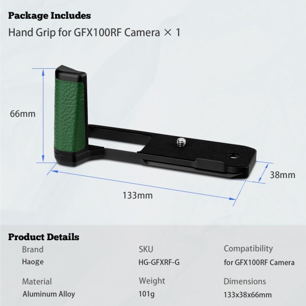Haoge ハンドル ハンドグリップ 富士フイルム GFX100RF カメラボディ用 L字型グリップブラケット グリーン_5