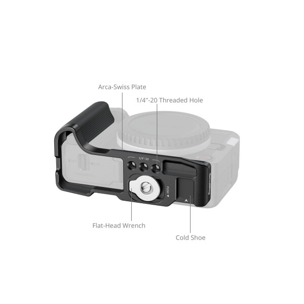 SmallRig R50 V用 L型マウントプレート（ハンドル付き） Canonに対応（ブラック） Arca対応クイックリリースプレート 軽量リブ付きサイドハンドル コールドシューマウント 1/4インチ-20ネジ穴_3