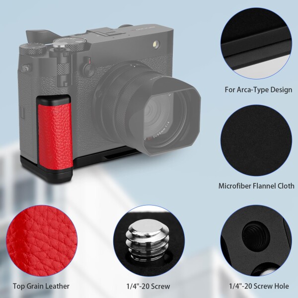 Haoge ハンドル ハンドグリップ 富士フイルム GFX100RF カメラボディ用 L字型グリップブラケット レッド Arca-Swiss 標準プレート付き_3