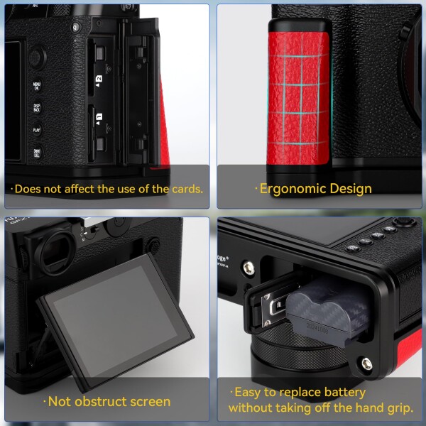 Haoge ハンドル ハンドグリップ 富士フイルム GFX100RF カメラボディ用 L字型グリップブラケット レッド Arca-Swiss 標準プレート付き_4