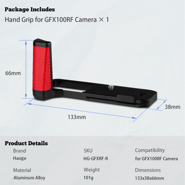 Haoge ハンドル ハンドグリップ 富士フイルム GFX100RF カメラボディ用 L字型グリップブラケット レッド Arca-Swiss 標準プレート付き_5