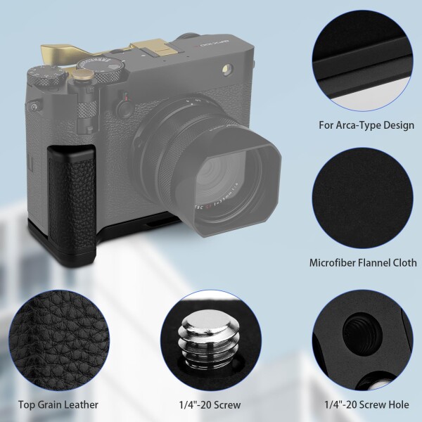 Haoge ハンドル ハンドグリップ 富士フイルム GFX100RF カメラボディ用 L字型グリップブラケット HG-GFXRF-B ブラック アルカスイス標準プレート付き_6