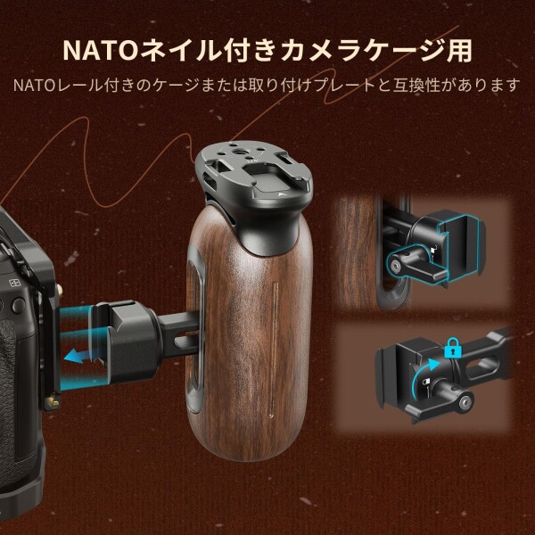 SmallRig カメラ用グリップ 木製サイドハンドル NATOクランプ付き 左右対応エルゴノミックハンドグリップ 27mm上下調整可能 耐荷重15kg 5239_1