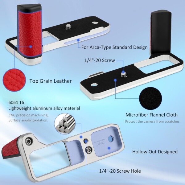 Haoge HandGrip 富士フイルム GFX100RF カメラボディ用 L字型ハンドルグリップブラケット シルバーボトムプレート_3