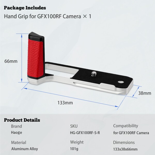 Haoge HandGrip 富士フイルム GFX100RF カメラボディ用 L字型ハンドルグリップブラケット シルバーボトムプレート_5