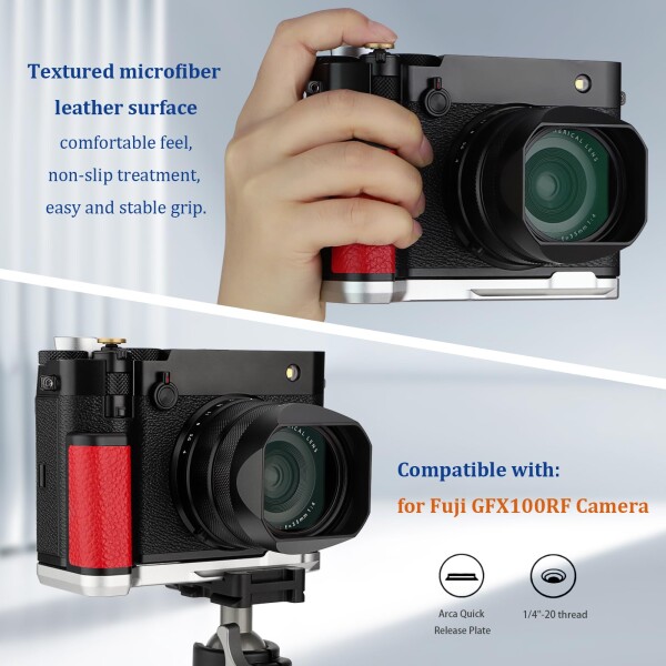 Haoge HandGrip 富士フイルム GFX100RF カメラボディ用 L字型ハンドルグリップブラケット シルバーボトムプレート_6