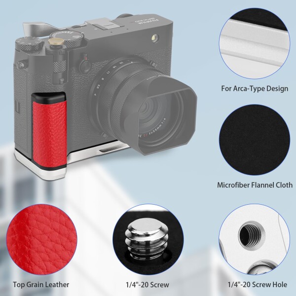Haoge HandGrip 富士フイルム GFX100RF カメラボディ用 L字型ハンドルグリップブラケット シルバーボトムプレート_7