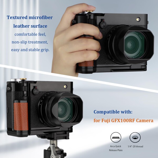 Haoge ハンドル ハンドグリップ 富士フイルム GFX100RF カメラボディ用 L字型グリップブラケット ブラウン_3
