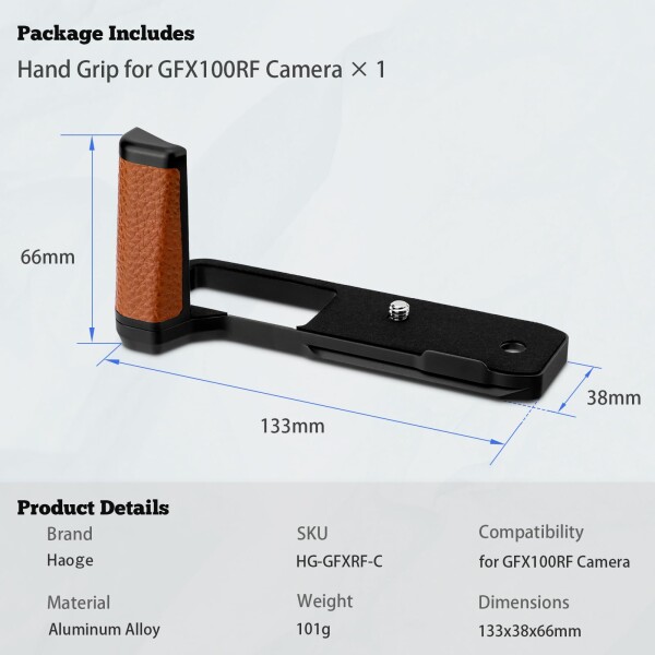 Haoge ハンドル ハンドグリップ 富士フイルム GFX100RF カメラボディ用 L字型グリップブラケット ブラウン_5