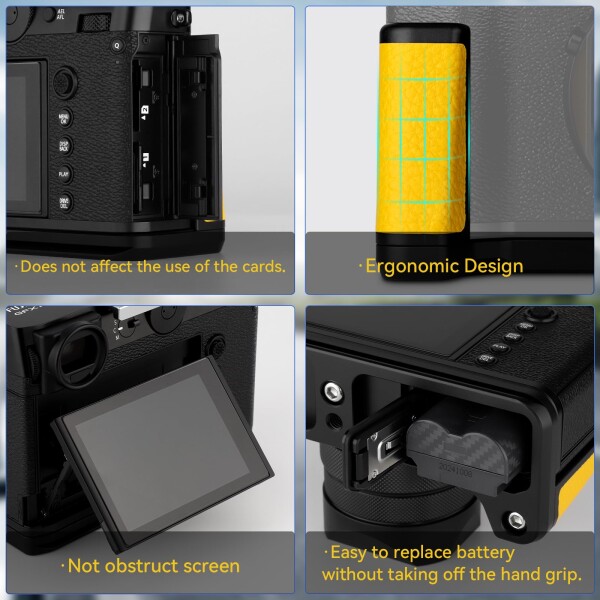 Haoge ハンドル ハンドグリップ 富士フイルム GFX100RF カメラボディ用 L字型グリップブラケット イエロー アルカスイス標準プレート付き_4