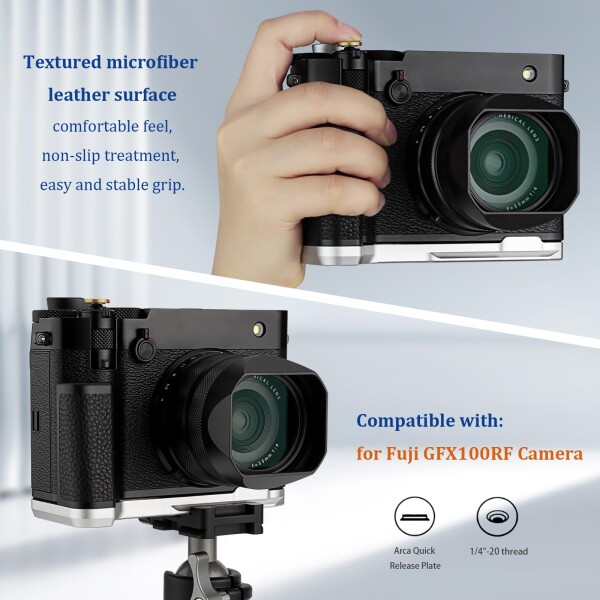 Haoge ハンドル ハンドグリップ 富士フイルム GFX100RF カメラボディ用 L字型グリップブラケット シルバーボトム クイックリリースプレート_3