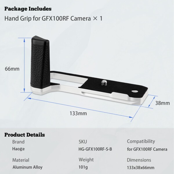 Haoge ハンドル ハンドグリップ 富士フイルム GFX100RF カメラボディ用 L字型グリップブラケット シルバーボトム クイックリリースプレート_5