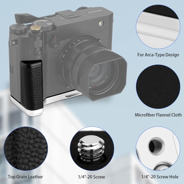 Haoge ハンドル ハンドグリップ 富士フイルム GFX100RF カメラボディ用 L字型グリップブラケット シルバーボトム クイックリリースプレート_7