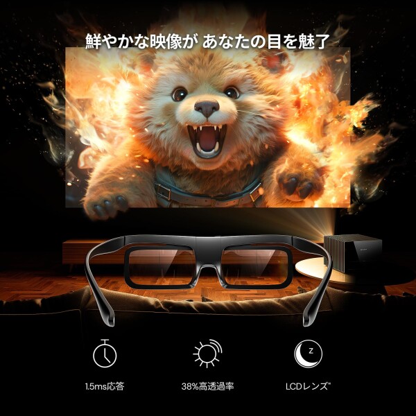 Valerion DLPリンク3Dメガネ、VisionMaster Max/ Pro2/ Pro、StreamMater Puls2/ Pulsおよびその他のDLPリンク3Dプロジェクターと互換性のある充電式アクティブシャッターアイウェア（1パック）_2