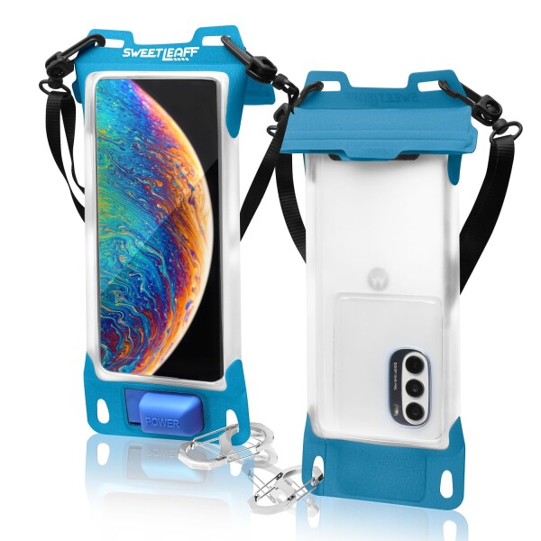 (sweetleaff) スマホ 防水ケース iPhone用 全機種対応 (6.8インチまで) IPX8 完全防水 ポンプ吸着で画面スムーズ操作 携帯ケース 水中 撮影 お風呂 登山 スキー スノーボード (ブルー(XLサイズ）)