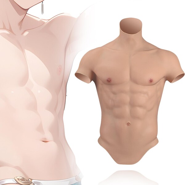 (gskinart) (肌芸) 筋肉スーツ コスプレ 偽筋肉 シリコンスーツ 仮装 シリコン筋肉 男コスプレ マッスルスーツ マッチョスーツ ファスナー (ホワイト, Lサイズ)