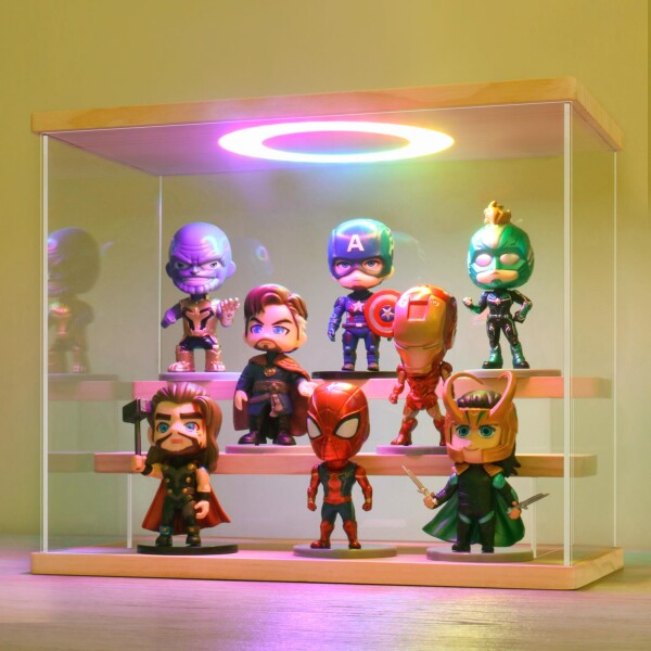 OTAKU フィギュアケース LED付き アクリルケース UVカット扉付きコレクションケース 組み立て式ディスプレイケース ひな壇 防塵 防汚れ 調光可能 フィギュア収納用 手袋 専用クロス付属（
