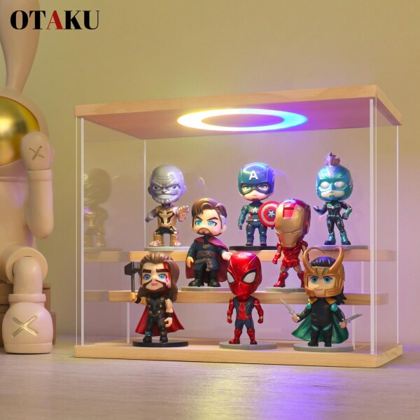 OTAKU フィギュアケース LED付き アクリルケース UVカット扉付きコレクションケース 組み立て式ディスプレイケース ひな壇 防塵 防汚れ 調光可能 フィギュア収納用 手袋 専用クロス付属（_5