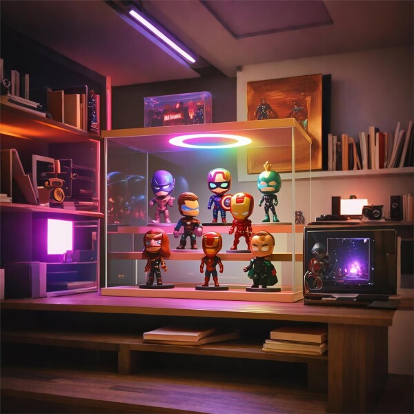OTAKU フィギュアケース LED付き アクリルケース UVカット扉付きコレクションケース 組み立て式ディスプレイケース ひな壇 防塵 防汚れ 調光可能 フィギュア収納用 手袋 専用クロス付属（_6