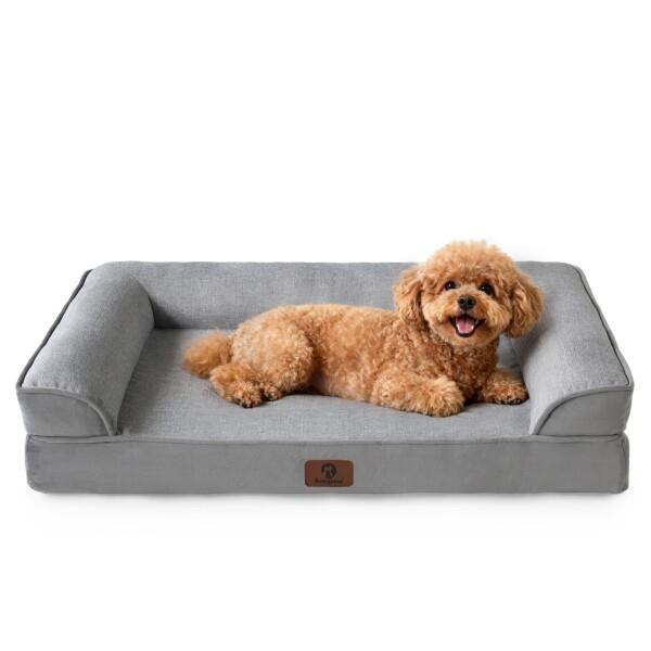 Sunquinn 犬用 ペットベッド 犬ベッド ペットソファーベッド 体圧分散・高反発 アゴ乗せ設計・低床8cm 防水カバー 洗える 小型犬・中型犬・シニア犬対応（外寸76Lx51Wx16.5Hcm グレー）