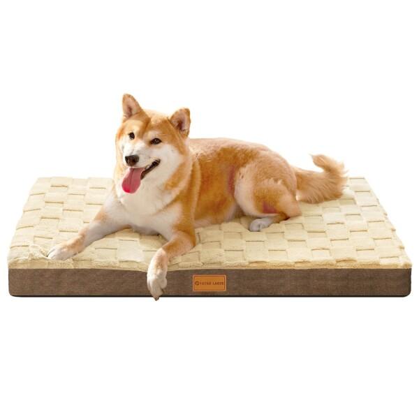 Patas Lague 犬 ベッド 冬 ペット チェック 柔らか 犬用ベッド 暖かい ペットベッド 小型犬 中型犬 猫 クッション 取り外せるカバー 滑り止め 通気性 高反発 防水 洗える 76cm*51cm ブラウン