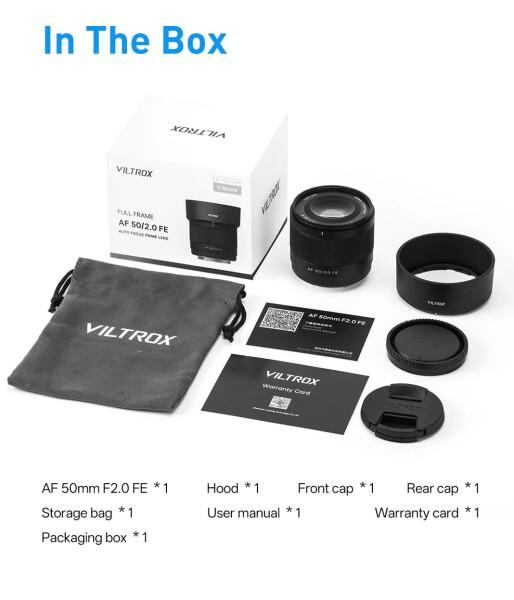 VILTROX 50mm F2.0 Air FE フルフレームレンズ、AF 50mm f/2.0、 E