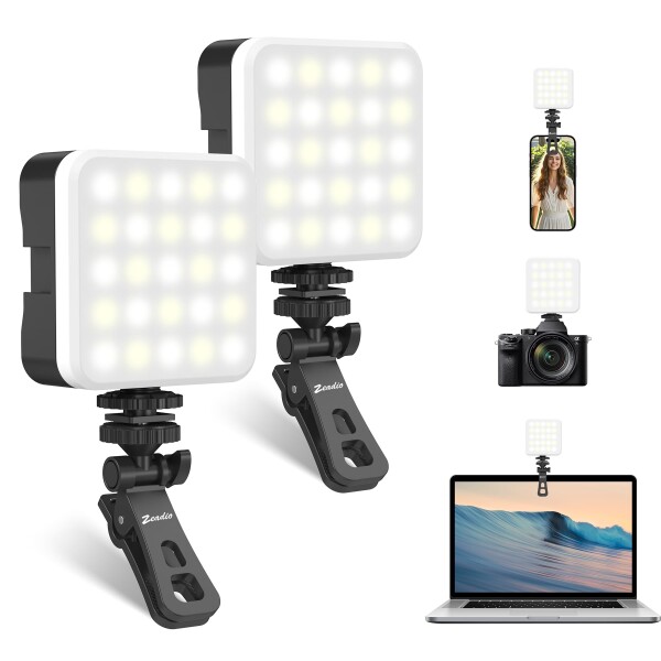 Zeadio ジーディオ ポータブル LED クリップ付きポケットライト - 800LM 調光調色 (3000K-7000K) 高演色性CRI95 小型ビデオライト 一眼レフ/卓上撮影/自撮り/スマホ/写真用 2個入り