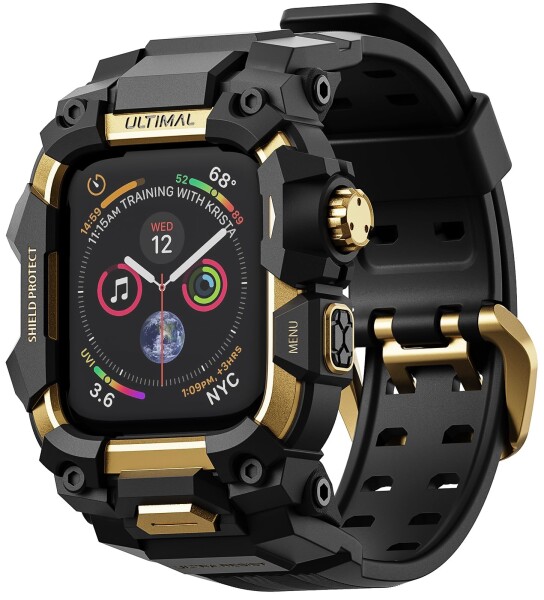 ULTIMAL に対応 Apple Watch Series 9/8/7（45mm）用 バンド一体型保護ケース TPU 耐衝撃 高耐久 通気性 簡単装着 スポーツ/アウトドア向け ゴールド・ブラック