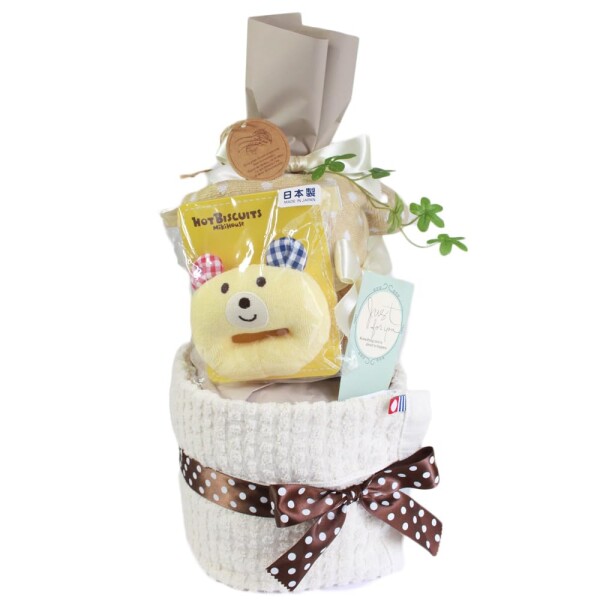 おむつケーキ 出産祝い ベビーギフト 男の子 女の子 タオル付き 日本製ガーゼ 使用 赤ちゃん プレゼント ギフトセット くまさんラトル