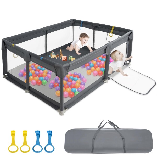 BQKOZFIN ベビーサークル サークル 赤ちゃん （120x160x66cm）長方形 コンパクト 扉付き 大型 プレイヤード baby playpen 滑り止め吸盤 メッシュタイプ 洗濯可能 収納バッグ付き 室内外対応 子供