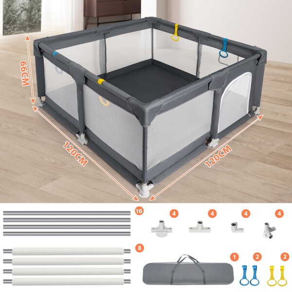 BQKOZFIN ベビーサークル 120x120x66cm 正方形 コンパクト 扉付き 大型 プレイヤード baby playpen 滑り止め吸盤 メッシュタイプ 洗濯可能 収納バッグ付き 室内外対応 子供 軽量_2