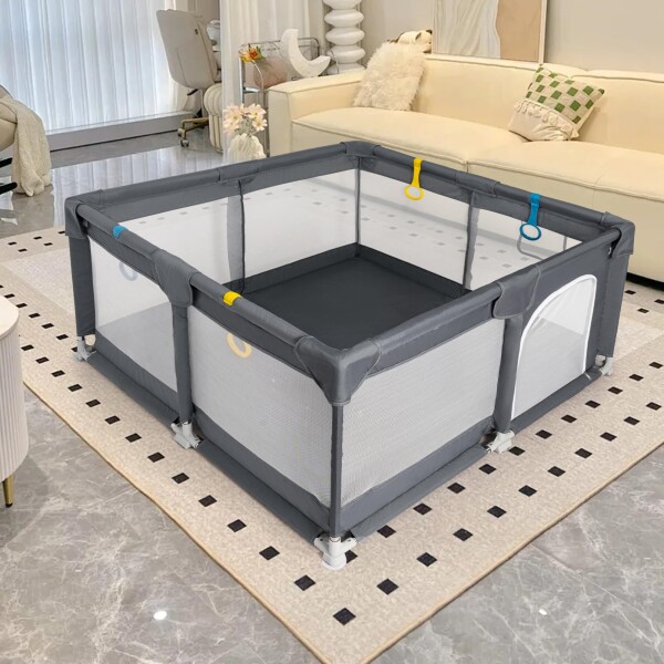 BQKOZFIN ベビーサークル 120x120x66cm 正方形 コンパクト 扉付き 大型 プレイヤード baby playpen 滑り止め吸盤 メッシュタイプ 洗濯可能 収納バッグ付き 室内外対応 子供 軽量_7