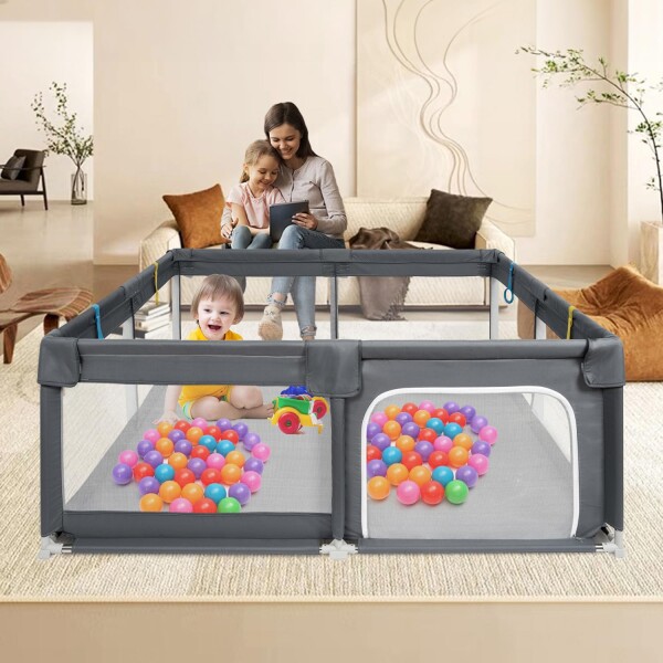 BQKOZFIN ベビーサークル 120x120x66cm 正方形 コンパクト 扉付き 大型 プレイヤード baby playpen 滑り止め吸盤 メッシュタイプ 洗濯可能 収納バッグ付き 室内外対応 子供 軽量_8
