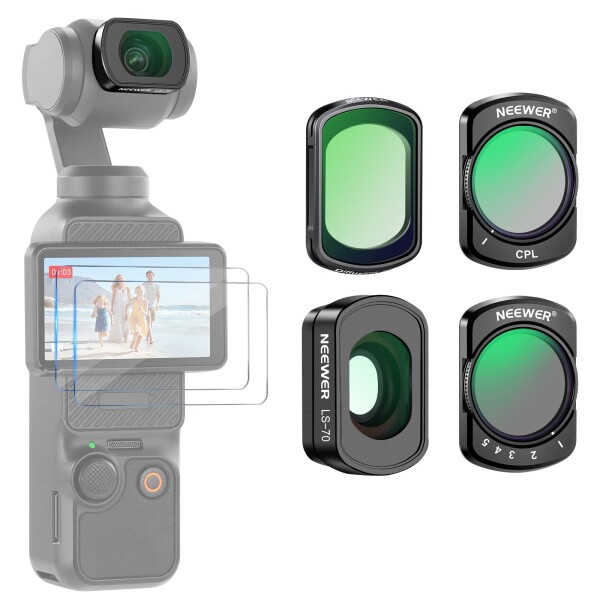 NEEWER NDフィルターセット マグネット式 Osmo Pocket 3/Pocket 4/Xtra Muse対応 可変ND2-32+ブラック拡散1/4+CPL+0.72倍広角レンズ+スクリーンプロテクター 減光 円偏光 アクションカメラアクセサリー