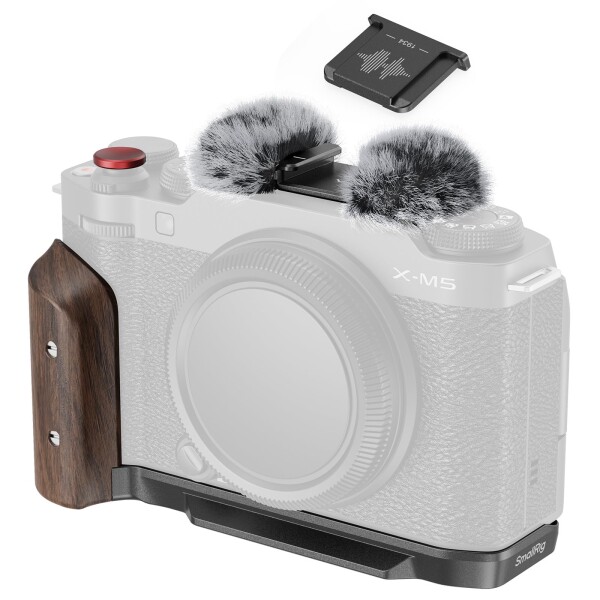 SmallRig X-M5用 木製ハンドグリップ L字型グリップ FUJIFILM X-M5用 Arca対応クイックリリースプレート内蔵 人間工学に基づいた木製サイドハンドル コールドシューアダプター付きウインドシー