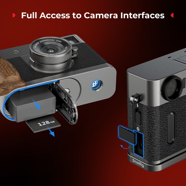 SmallRig X-Half用 木製L字マウントプレート、FUJIFILM X-Half用Lプレート、エルゴノミックウッドサイドハンドル、ホットシューカバー付属（チャコールシルバー） - 5394_4