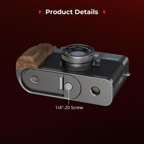 SmallRig X-Half用 木製L字マウントプレート、FUJIFILM X-Half用Lプレート、エルゴノミックウッドサイドハンドル、ホットシューカバー付属（チャコールシルバー） - 5394_6