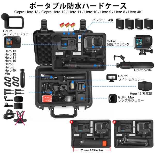 Lekufee Gopro Hero 13防水ハードケース Gopro Hero 12/Hero 11/Hero 10/Hero 9/Hero 8/Gopro Media Mod/Volta/Creator Edition/アクションカメラおよびその他のアクセサリーに対応 (ケースのみ)_1