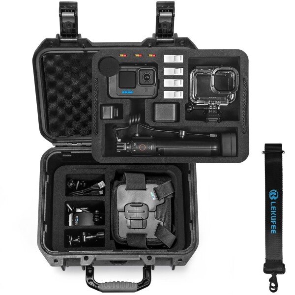 Lekufee Gopro Hero 12 防水ハードケース - Gopro Hero 13,Gopro Hero 12,Hero 11,Hero 10,Hero 9,Hero 8/Gopro Volta/Media Mod/Creator Edition/防水アクションカメラおよびアクセサリーに対応（ケースのみ）（ショルダー
