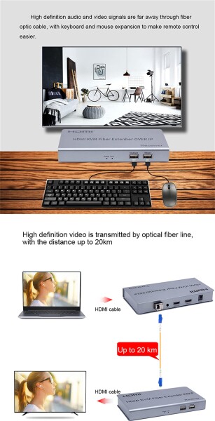 HDMI KVMファイバーエクステンダーOVER IP、HDMI KVM光ファイバースイッチエクステンダー20KM over IP LCSCファイバーケーブルUSB2.0 KVM共有キーボードマウススイッチPS4モニター用 (TX+RX)_2