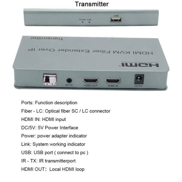 HDMI KVMファイバーエクステンダーOVER IP、HDMI KVM光ファイバースイッチエクステンダー20KM over IP LCSCファイバーケーブルUSB2.0 KVM共有キーボードマウススイッチPS4モニター用 (TX+RX)_5
