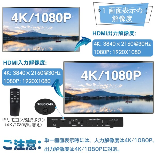 ENBUER HDMI 画面分割器 9入力1出力 hdmi画面分割切替器 4K 9x1 画面切り替え器 hdmi 1080P 9画面同時表示 シームレス切り替えマルチビューワ DVD ゲーム機 PS4 Pro Apple TV マルチビューアー テレビ専_3