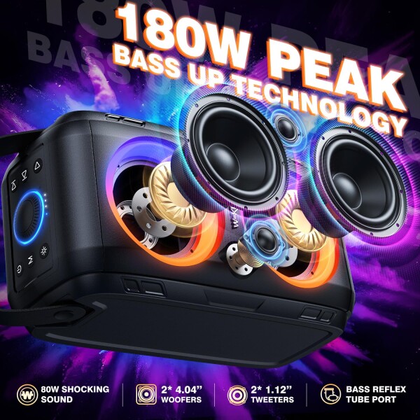 W-KING 80W Bluetoothスピーカーラウド 、スーパー重低音、巨大