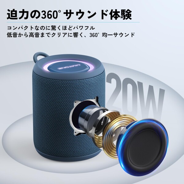 MIATONE Rush Pro Bluetoothスピーカー IPX7防水 20W重低音 360°サウンド LEDライト付き ブルートゥース スピーカー (ブルー)_1