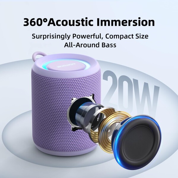 MIATONE Rush Pro Bluetoothスピーカー IPX7防水 20W重低音 360°サウンド LEDライト付き ブルートゥース スピーカー (パープル)_1