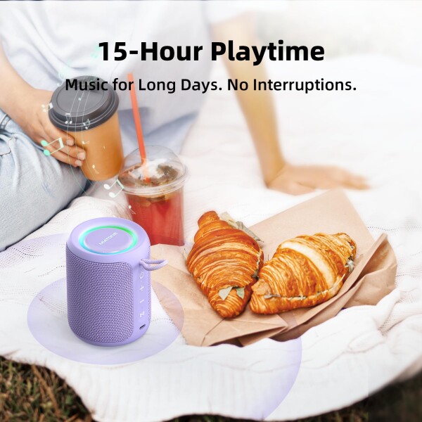 MIATONE Rush Pro Bluetoothスピーカー IPX7防水 20W重低音 360°サウンド LEDライト付き ブルートゥース スピーカー (パープル)_3
