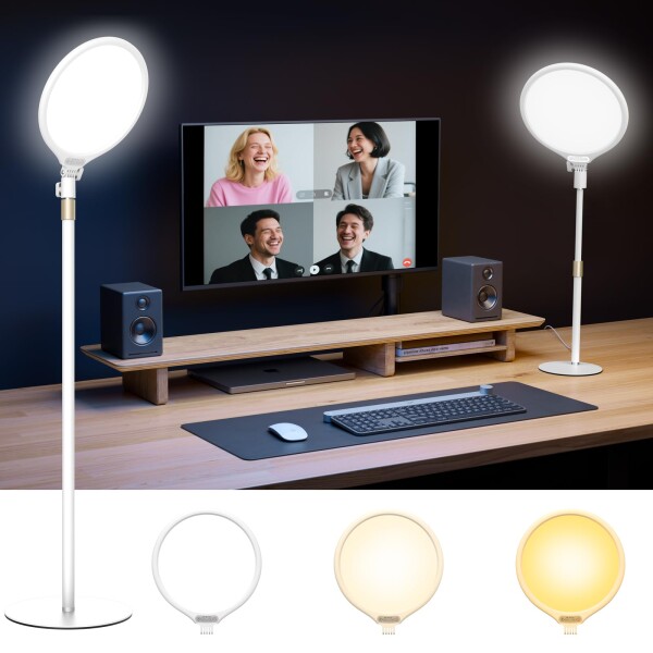 TELESIN LEDリングライト 撮影用ライト 卓上 配信用ライト 目に優しい アンチグレア 色温度2900-6000K調節 9段階調光 女優 自撮り メイク用ライト 180°回転 高さ57.5〜74cm調節 タイマー機能 操作
