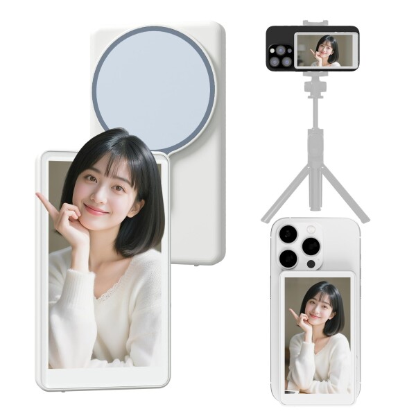 iphone 自撮りモニター用 4K/1080P モニター magnetic phone vlog selfie screen 輝度調整可・外カメラリアルタイムミラーリング 撮影ボタン付き 内蔵マグネット ABS + シリコン複合材質 自撮り・Vlog・