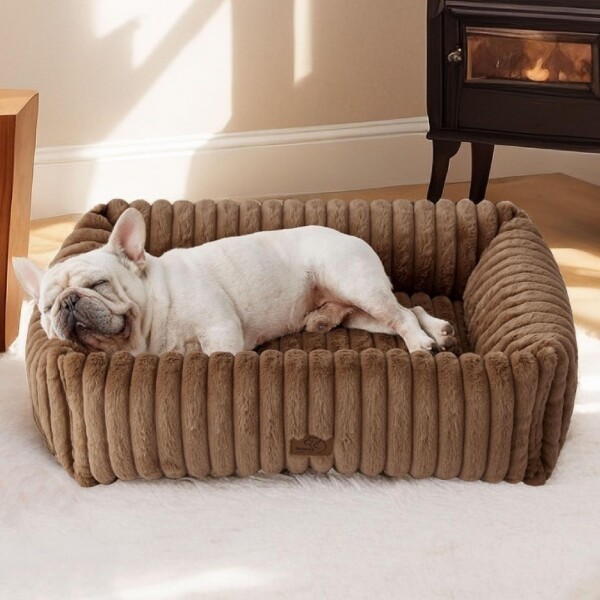 犬 ベッド 猫 ベッド ペットベッド ふわふわ 犬用クッション 滑り止め加工 取り外し可能なカバー 洗える 持ち運び便利 犬用/猫用 ぐっすり眠る ペット用品 (ブラウン, 76*60*20cm)