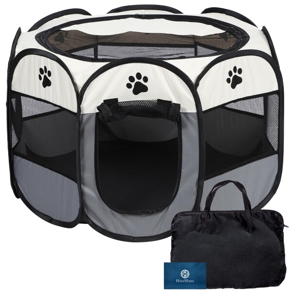 HinaHima ペットサークル 折りたたみ式 収納バッグ付き 組み立て不要 猫 犬用 ケージ 折畳み ゲージ 折り畳み 幅74cm×高さ43cm (Ｍ, グレー)